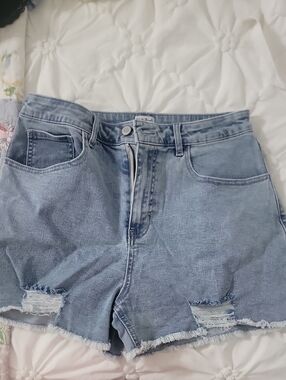 white birch Light Blue Distressed Denim Shorts